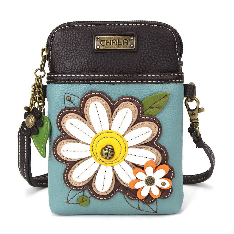 CHALA Plant Life Collection Cell Phone Crossbody Purse-Women PU Leather/Canvas Multicolor Handbag with Adjustable Strap - Daisy - blue - Image 1